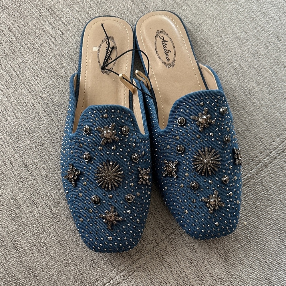 Catalina Teal Embellished Mules